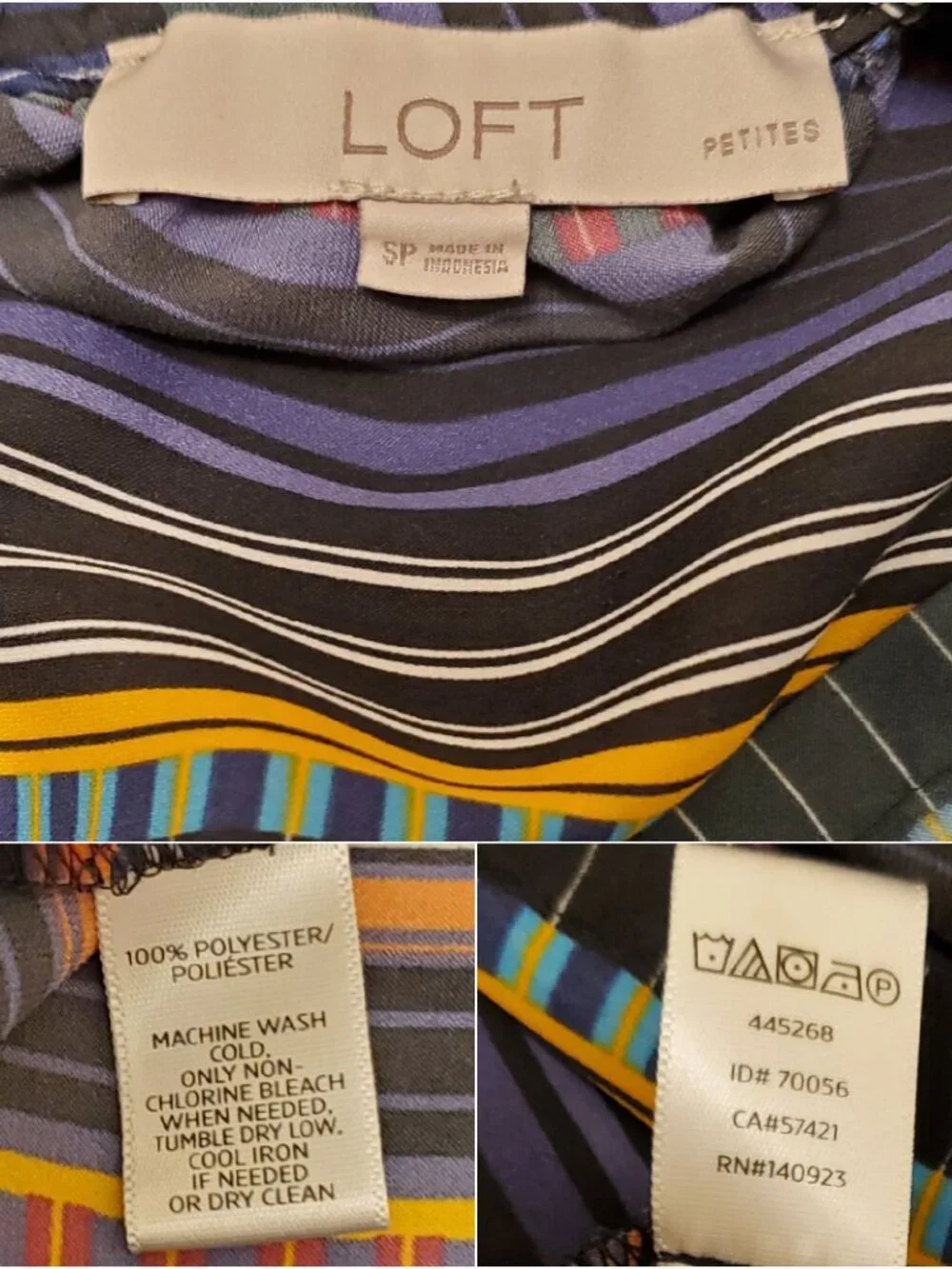 LOFT Festival Striped Multi-Color Tie Back High Neck Sleeveless Top Blouse - SP - Picture 11 of 12